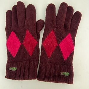 Vintage Lacoste 🐊 Burgandy Wool Gloves with Argyle Design